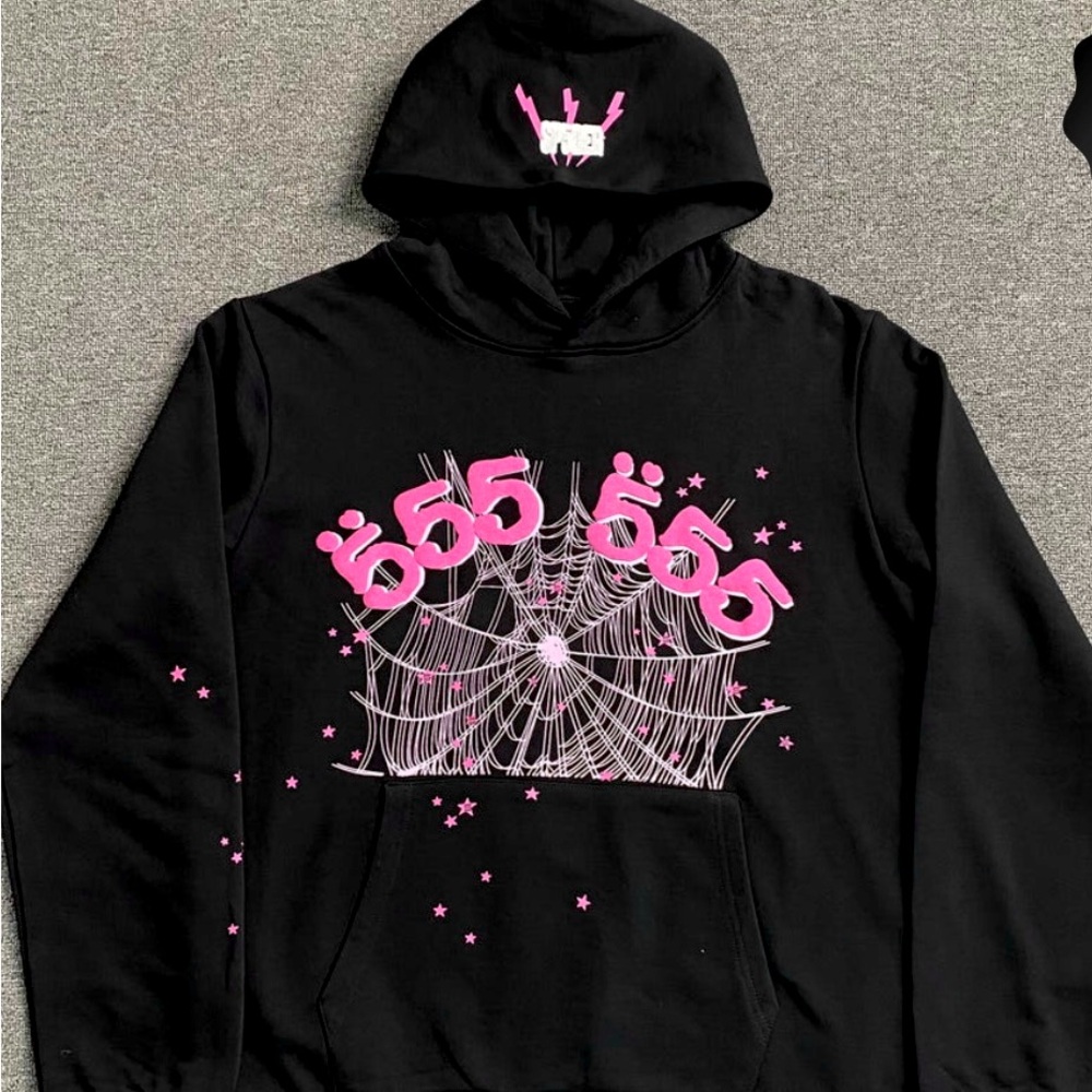 Black and pink authentic sp5der hoodie